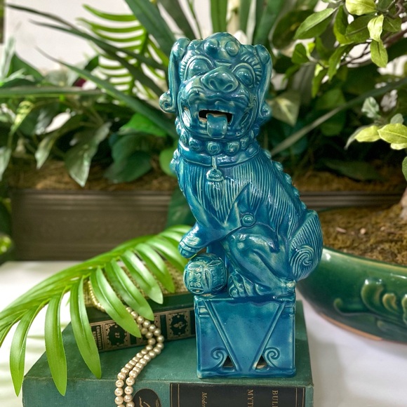 FOO Dog Statue 9 1/2", Turquoise Chinese Good Fortune Figure, Home Decor Vintage - Picture 7 of 14